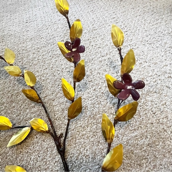 Lotus Hibiscus Purple Enamel Flower Metal Wall Hanging Spray Brass Mid Century - Picture 6 of 14